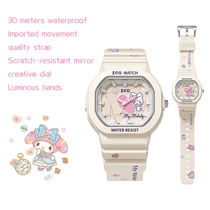 SANRIO Đồng Hồ Đeo Tay Điện Tử Mặt Vuông Hình Cinnamoroll My Melody Dễ Thương Chống Thấm Nước