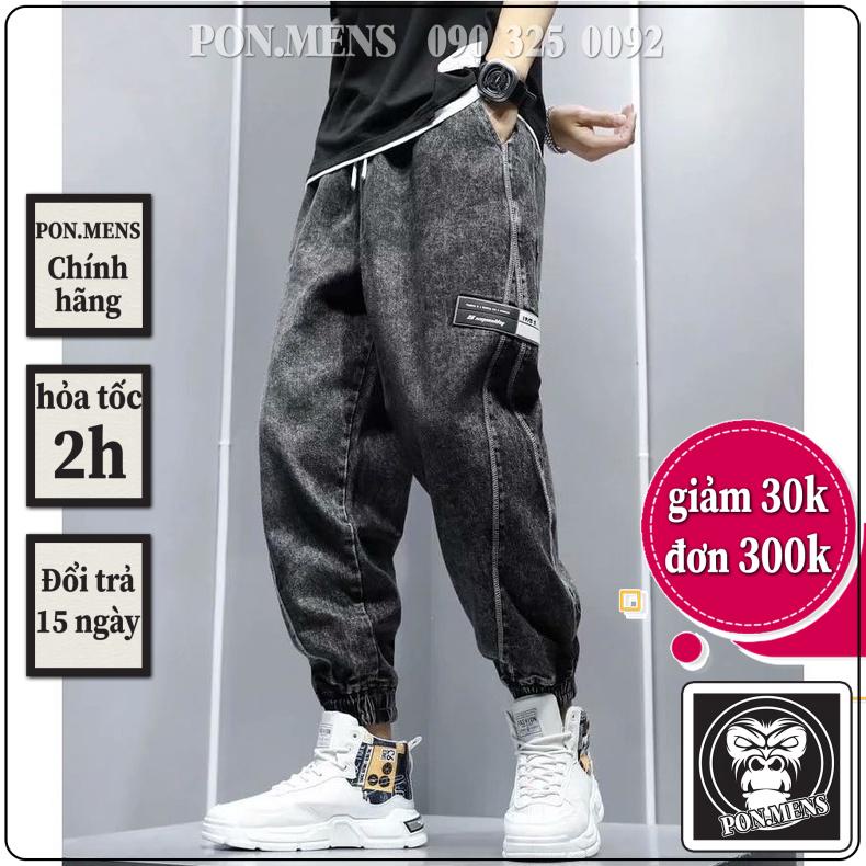 Quần Jeans Jogger nam nữ unisex màu xám lông chuột bó gấu lưng chun tag cạnh thiết kế đẹp 762 pon.mens hà nội hcm