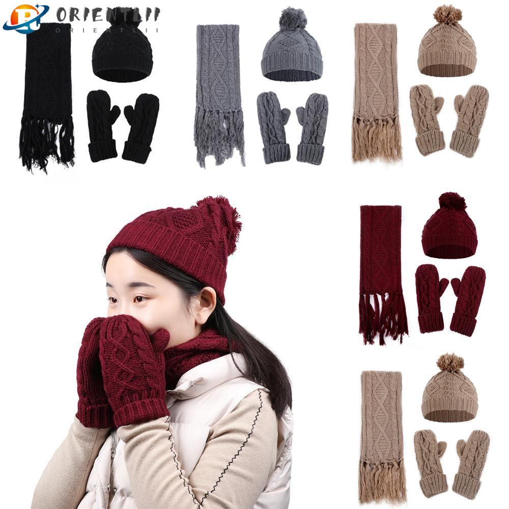 Set Mũ beanie Kèm Khăn Choàng Cổ Và Găng Tay Chống Gió Thời Trang Mùa Đông