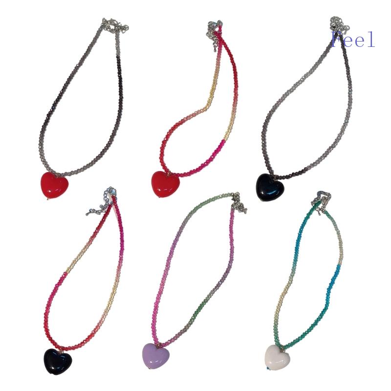 Vòng cổ Mặt Trái Tim Đính Đá Pha Lê Màu Gradient Thời Trang