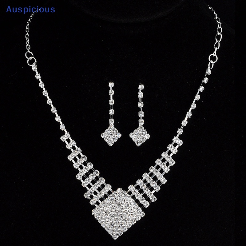 Bộ Vòng cổ + Bông Tai Mạ Bạc Đính Đá Pha Lê Thời Trang Cho Nữ