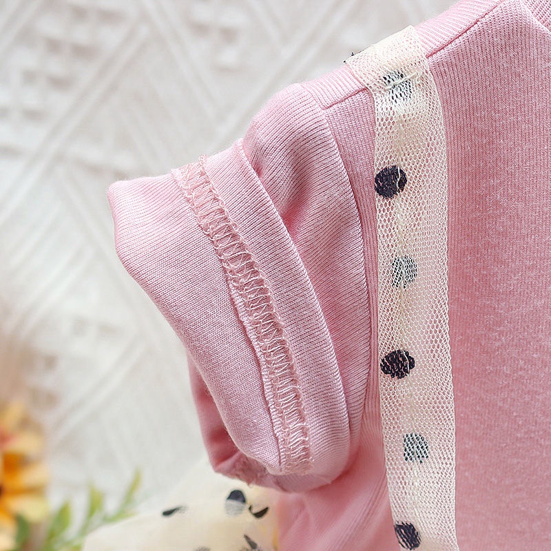 Đầm Công Chúa Mùa Hè Hàn Quốc Tay Cộc Kiểu Lưới Chấm Bi Mới 2023