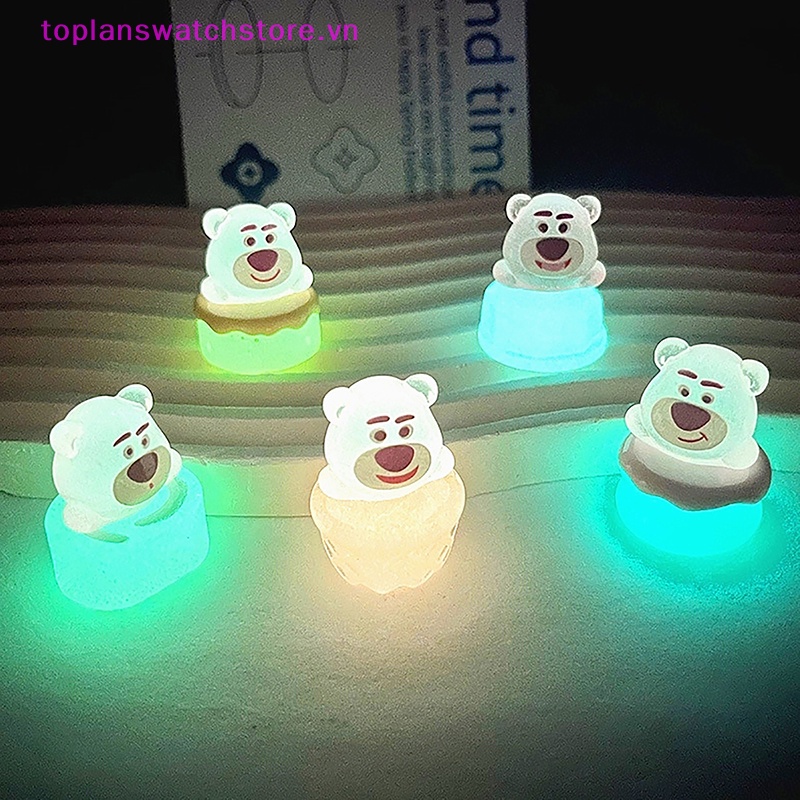 1 Đồ trang trí Gấu Dâu Tây Mini Phát Sáng Dùng Trang Trí Tiểu Cảnh