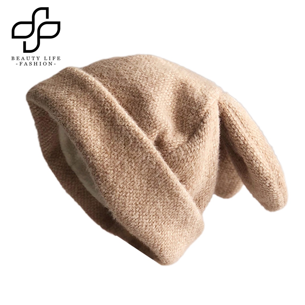 Nón Len Tai Thỏ Dày Dặn Màu Trơn Phong Cách Hàn Quốc Thời Trang Thu Đông Cho Nữ