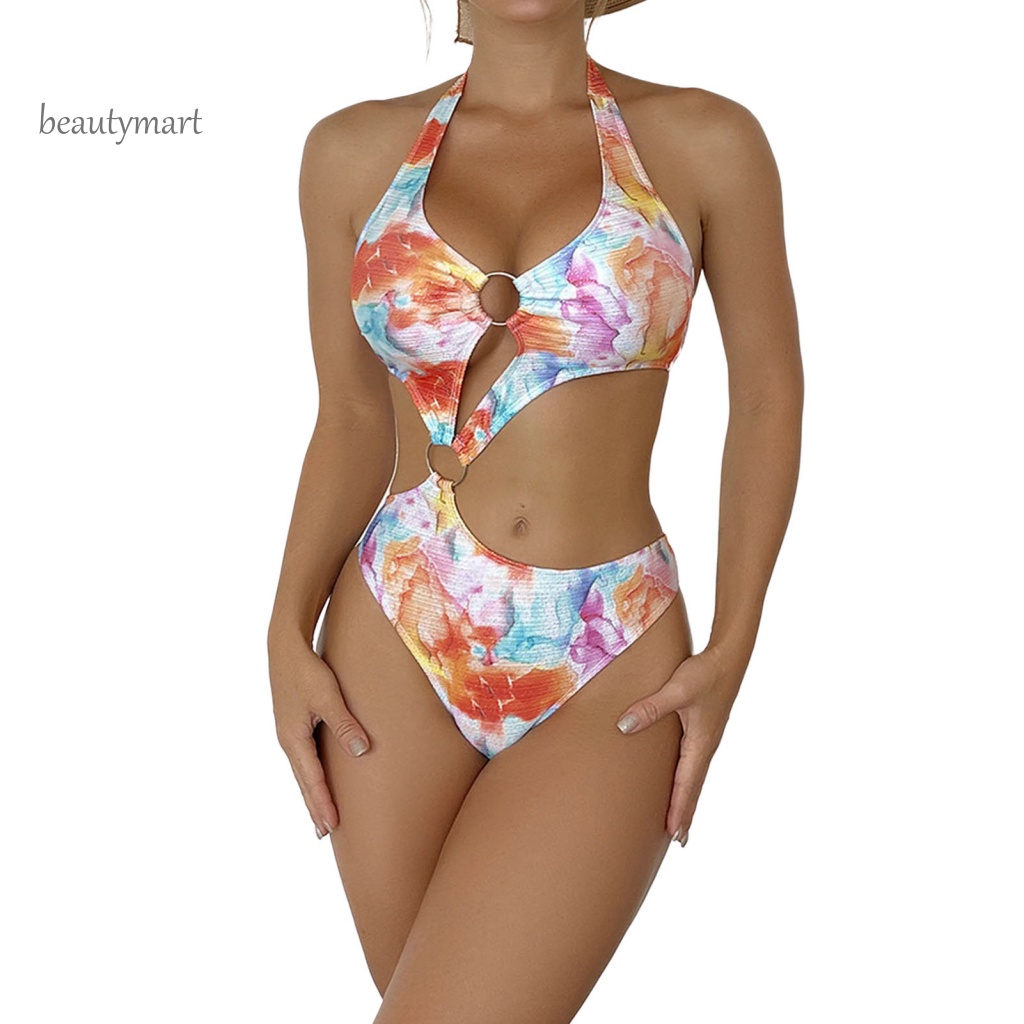 Bộ Đồ Bơi Một Mảnh Cổ Yếm Hở Lưng Họa Tiết Hoa Nhiều Màu Sắc Cho Nữ