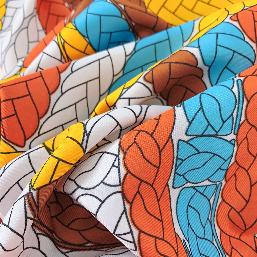 Khăn Choàng Satin Vuông 90 * 90cm Họa Tiết Màu Tương Phản Phong Cách Phương Tây