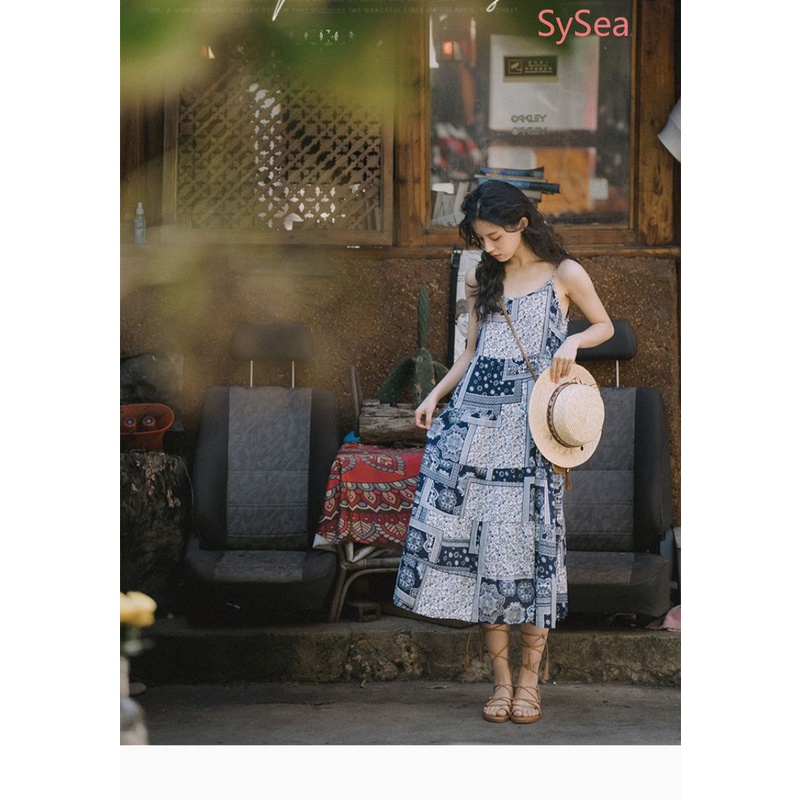 Đầm Dây Dáng Rộng In Họa Tiết Thời Trang Mùa Hè Dành Cho Nữ