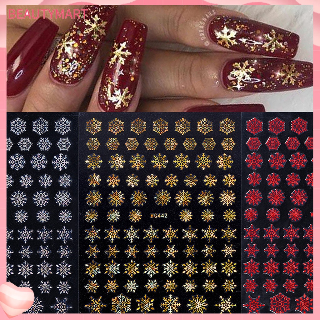 Miếng Dán Trang Trí Móng Tay Họa Tiết Bông Tuyết Trắng Dập Nổi Phong Cách Giáng Sinh