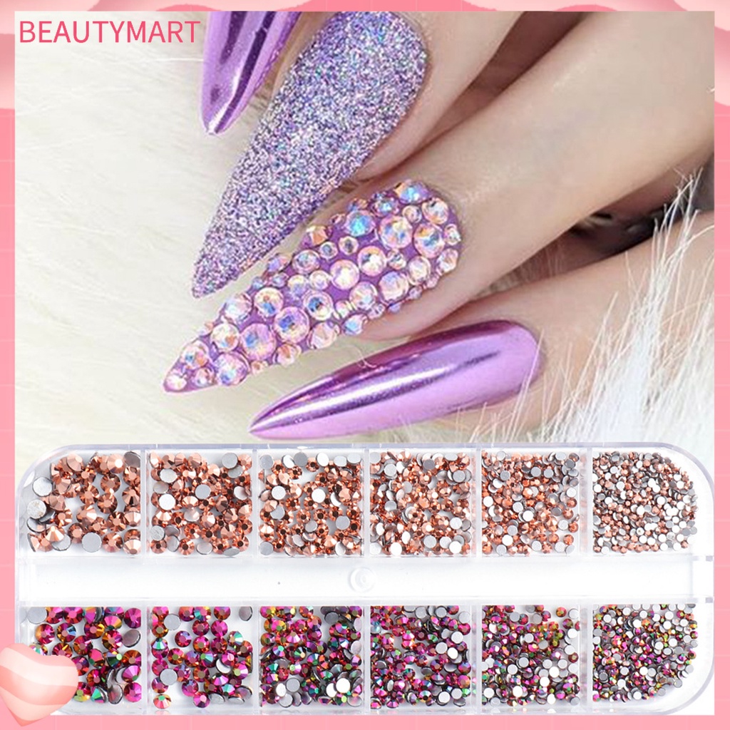 Hộp 1 Hộp 12 Ô 18g Hạt Kim Cương Giả Lấp Lánh Trang Trí Móng Tay 3D Cho Nữ