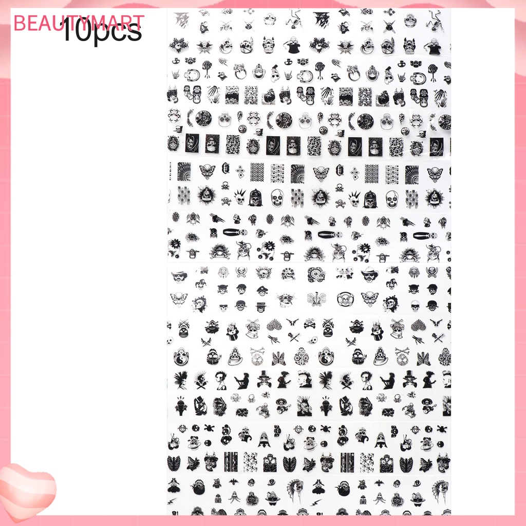[beautymart] Set 10 Giấy Gói Móng Tay Chuyển Họa Tiết Đầu Lâu Kinh Dị Siêu Mỏng Màu Đen Trang Trí Halloween
