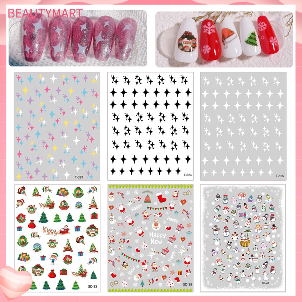 Set 6 Miếng Dán Trang Trí Móng Tay Họa Tiết Hoa Phong Cách Giáng Sinh Dành Cho Người Mới Bắt Đầu