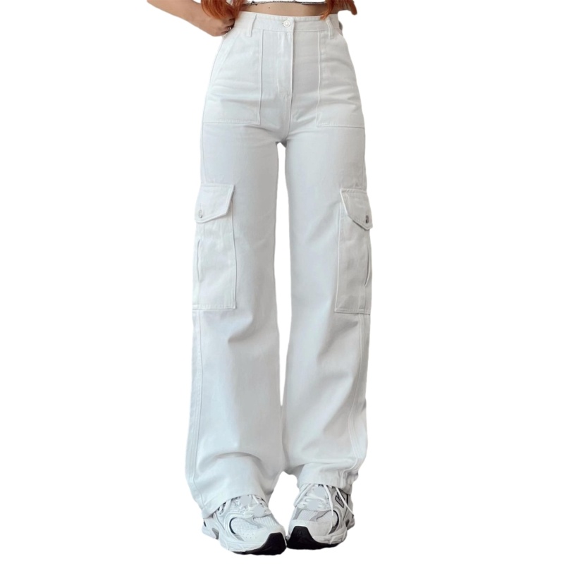 Xiangbao Quần Dài Ống Rộng Lưng Cao Có Dây Rút Và Túi Cài Nút