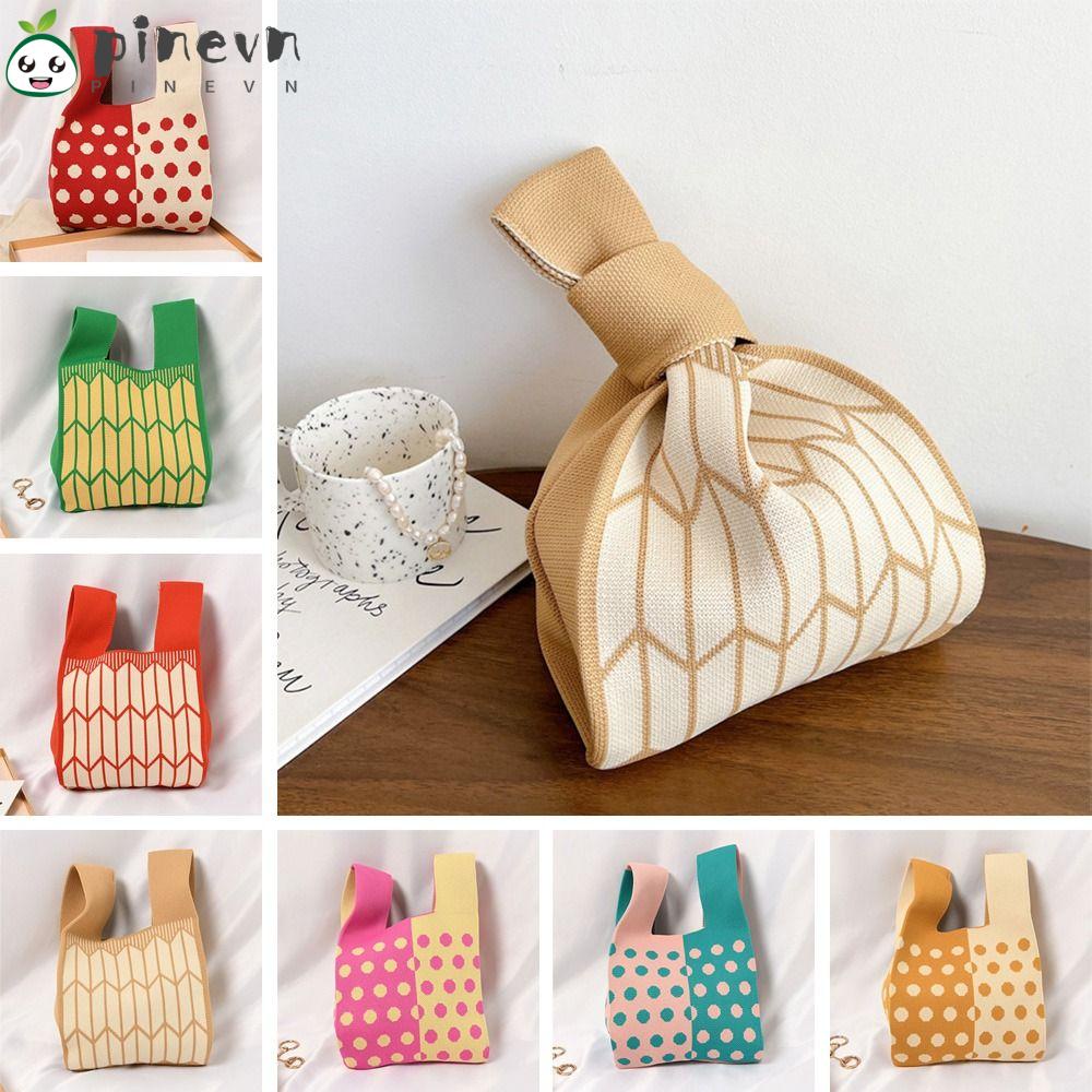 Túi Xách Đan Len Họa Tiết Ca Rô Màu Sắc Thời Trang Dành Cho Nữ