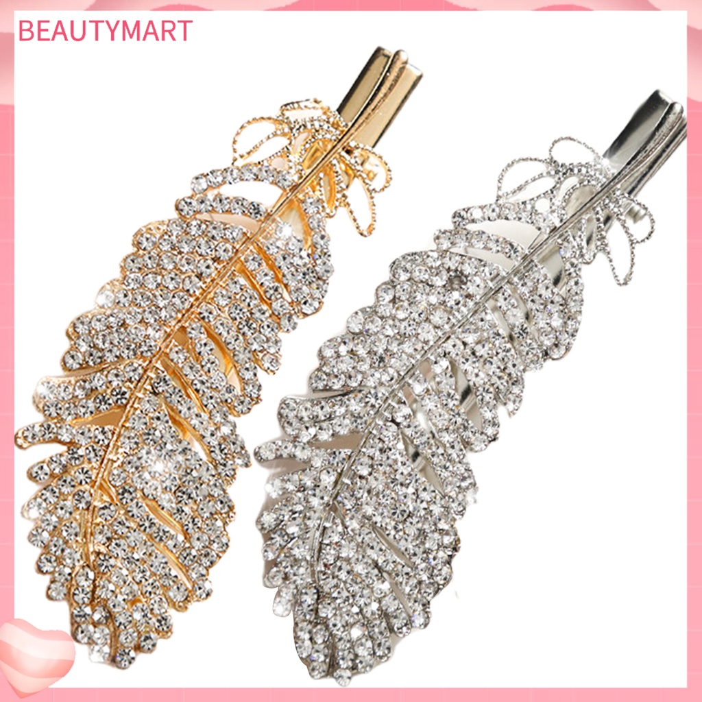 Kẹp Tóc Hợp Kim Hình Lông Vũ Đính Đá Lấp Lánh