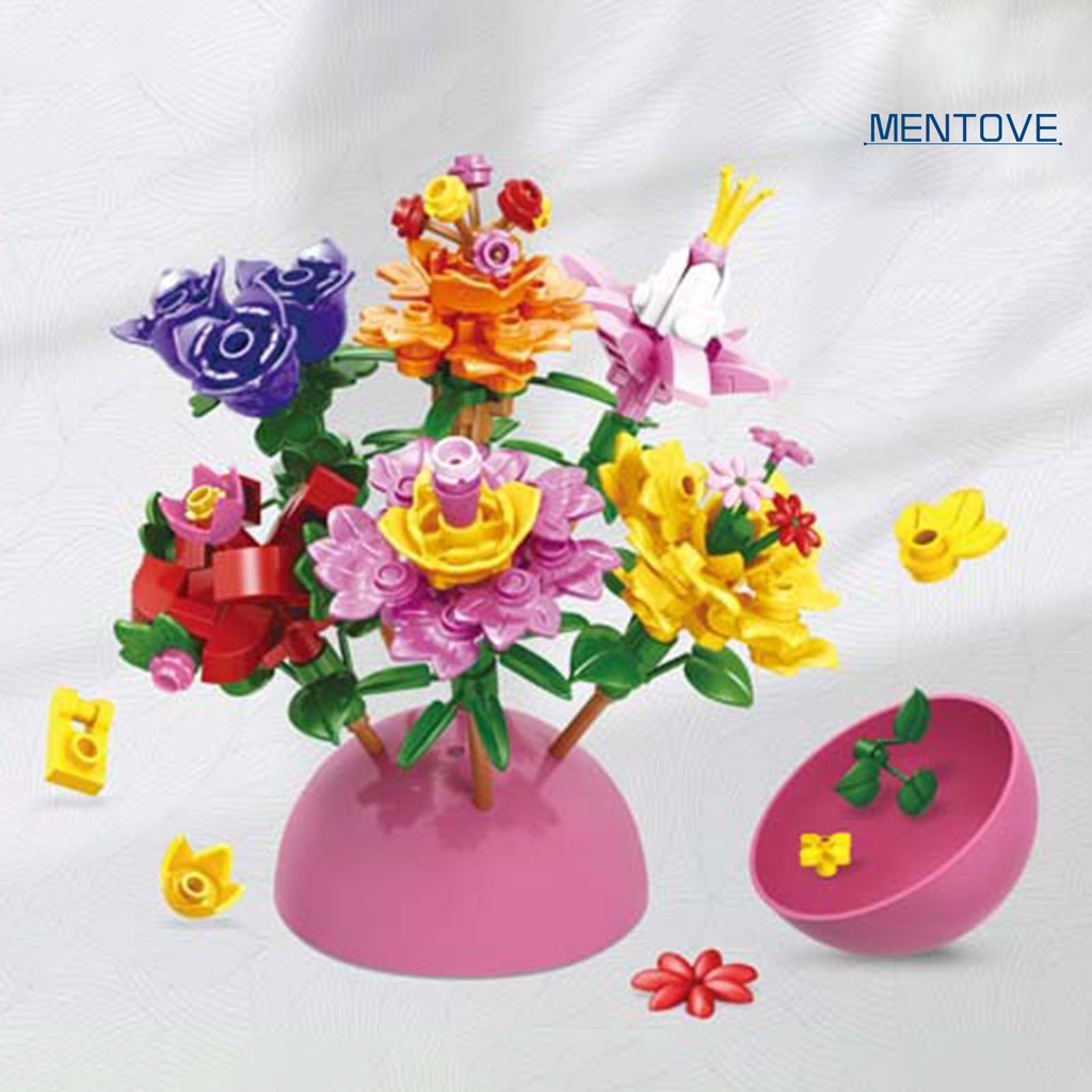 Bộ 6 Khối Lắp Ráp Đồ trang trí Hoa Hồng 3D DIY Trang Trí Nhà Cửa