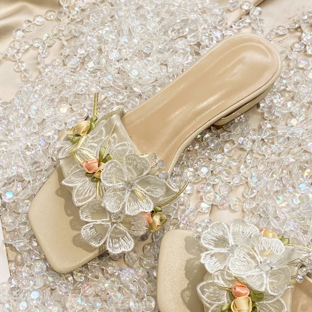 Duoya Tóc Thẳng ~ [Hàng Có Sẵn] [Hàng Có Sẵn] Sandal Đế Dày Bằng Da Thật Mềm Mại Đính Đá Thời Trang Mùa Hè Cho Nữ Miễn Phí Vậ