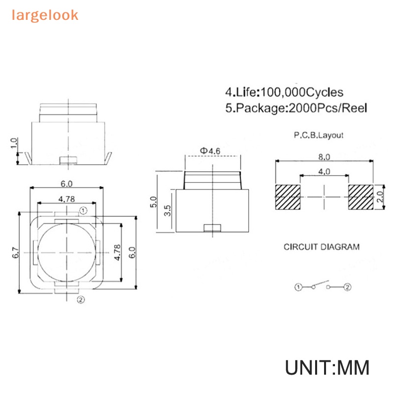Set 20 Công Tắc Nhấn Bằng Silicon 2 Chốt 6 * 6 * 5 mm Không Ồn Tiện Dụng
