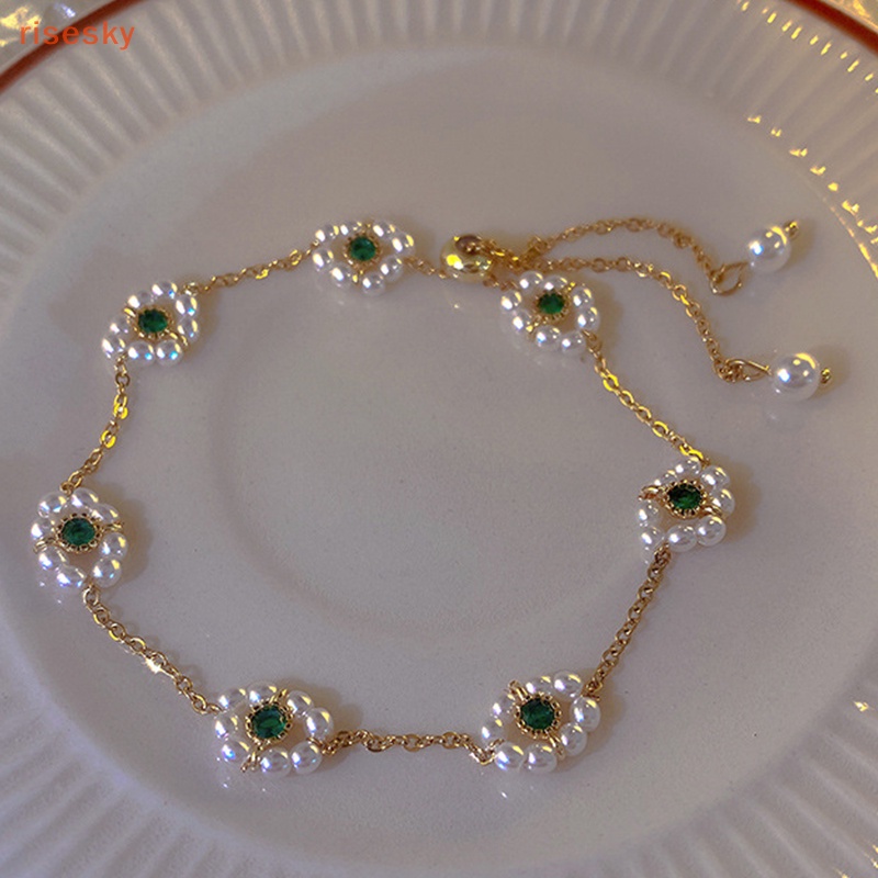 Vòng Đeo Tay Đính Ngọc Trai Xanh Lá Phong Cách Vintage Thời Trang Cho Nữ