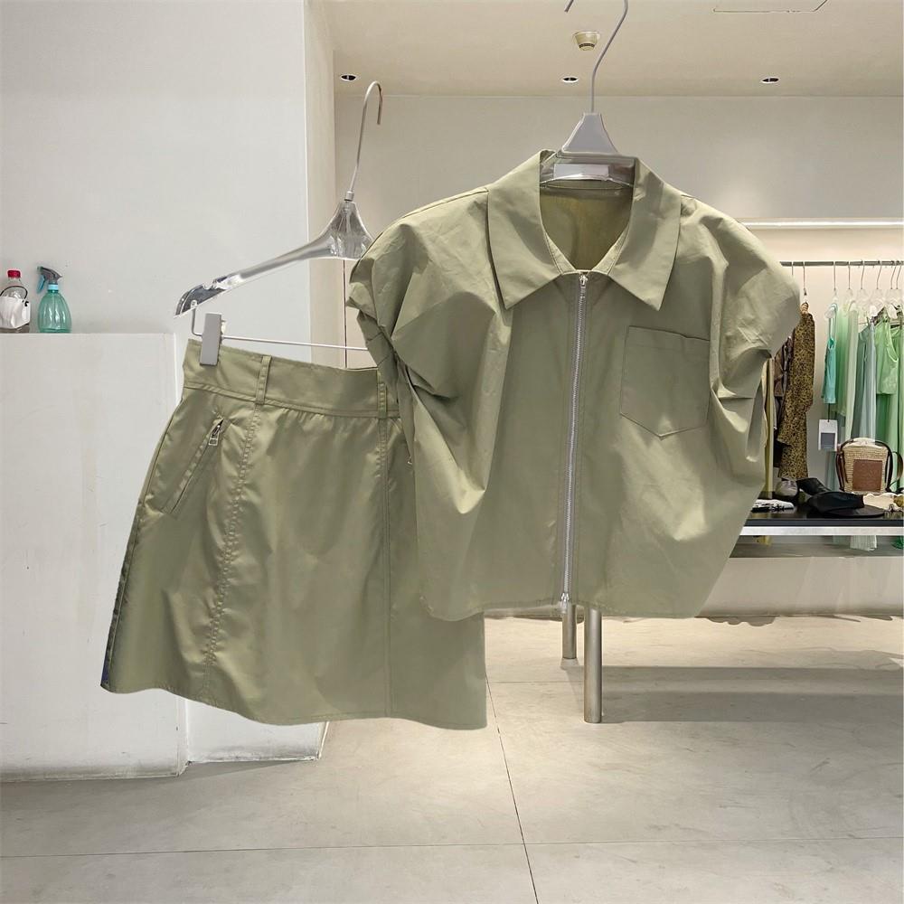 Set Chân Váy Lưng Cao + Áo Sơ Mi Sát Nách Dáng Chữ A Có Khóa Kéo Thời Trang Mùa Hè Cho Nữ