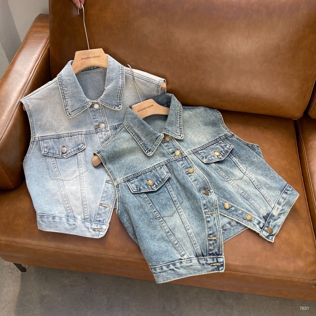 Áo gile denim cúc áo dưới xẻ - 7631
