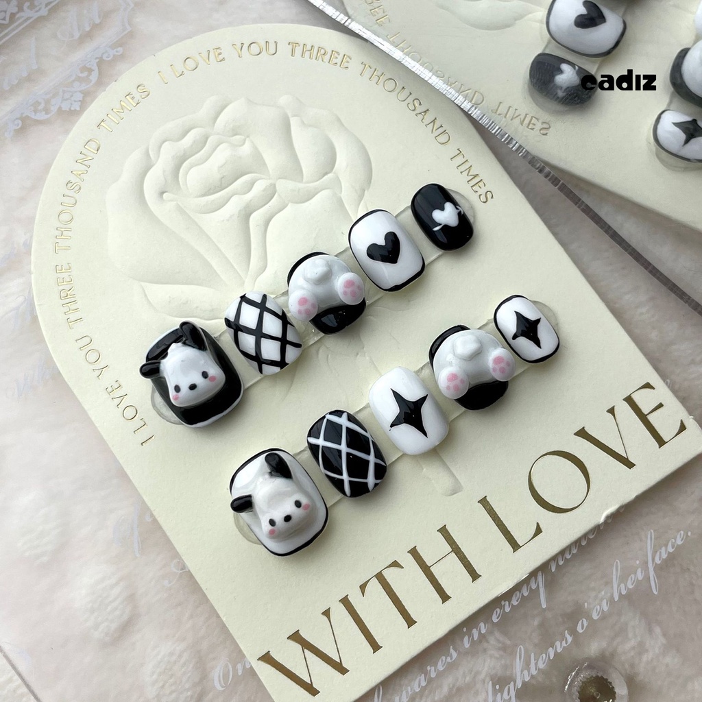 Bộ 10 Móng Tay Giả Độ Bóng Cao Che Phủ Toàn Diện Không Harm Hình Cún Dễ Thương Tự Làm Thủ Công