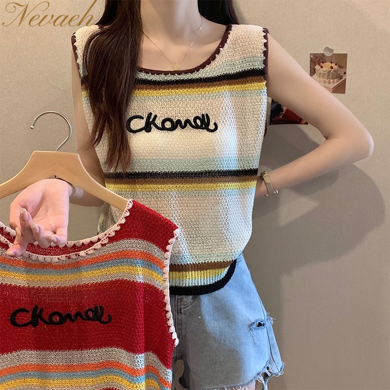 Áo Sát Nách Cổ Tròn In Chữ Phong Cách Hàn Quốc Thời Trang Mùa Hè 2023 Cho Nữ