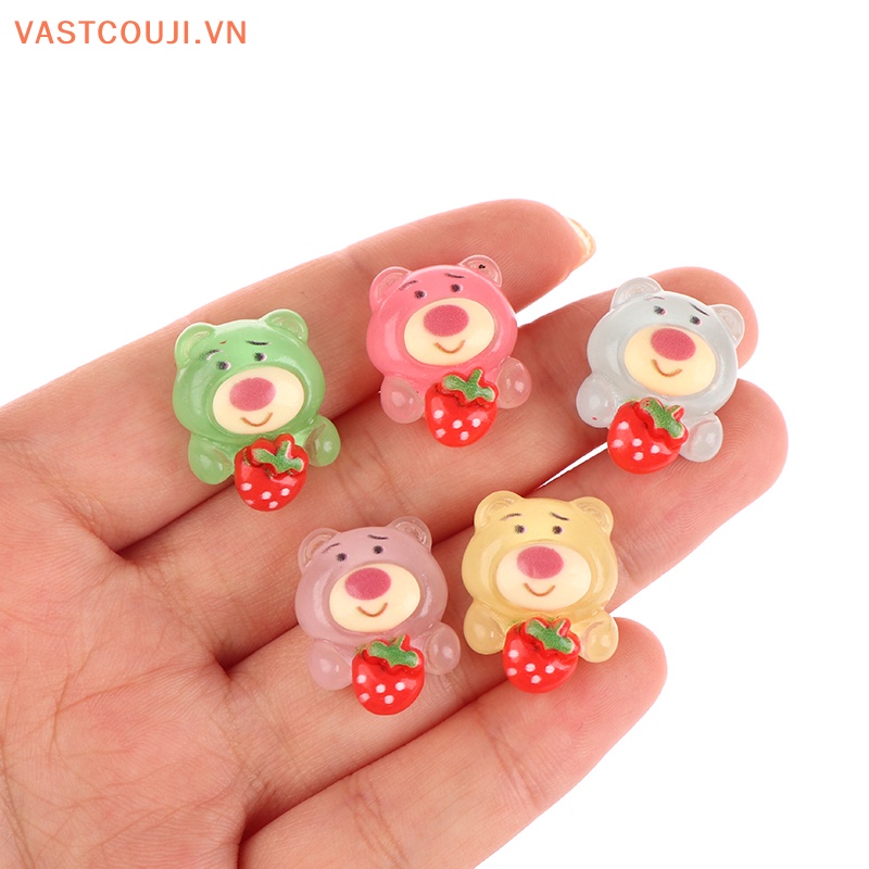 Bộ 5 Tượng Gấu Và Dâu Tây Mini Bằng Nhựa Resin Phát Quang DIY