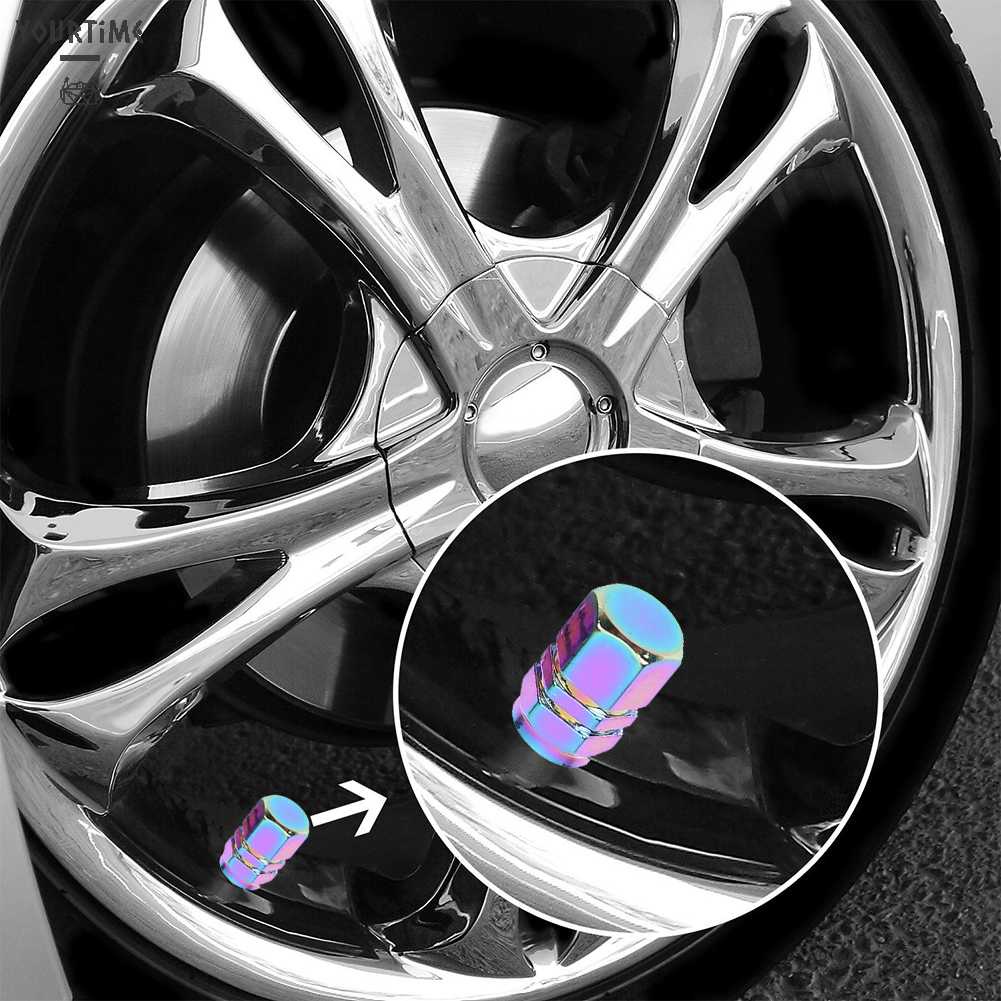 Bộ 4 Nắp Van Bánh Xe Bằng Nhôm Hình Lục Giác Nhiều Màu