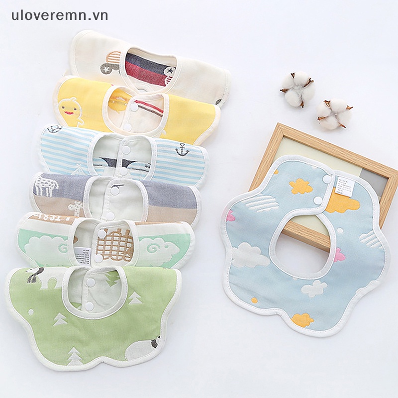 Uloveremn Yếm Ăn Cotton 6 Lớp Xoay 360 Độ Xinh Xắn Tiện Dụng Cho Bé Sơ Sinh