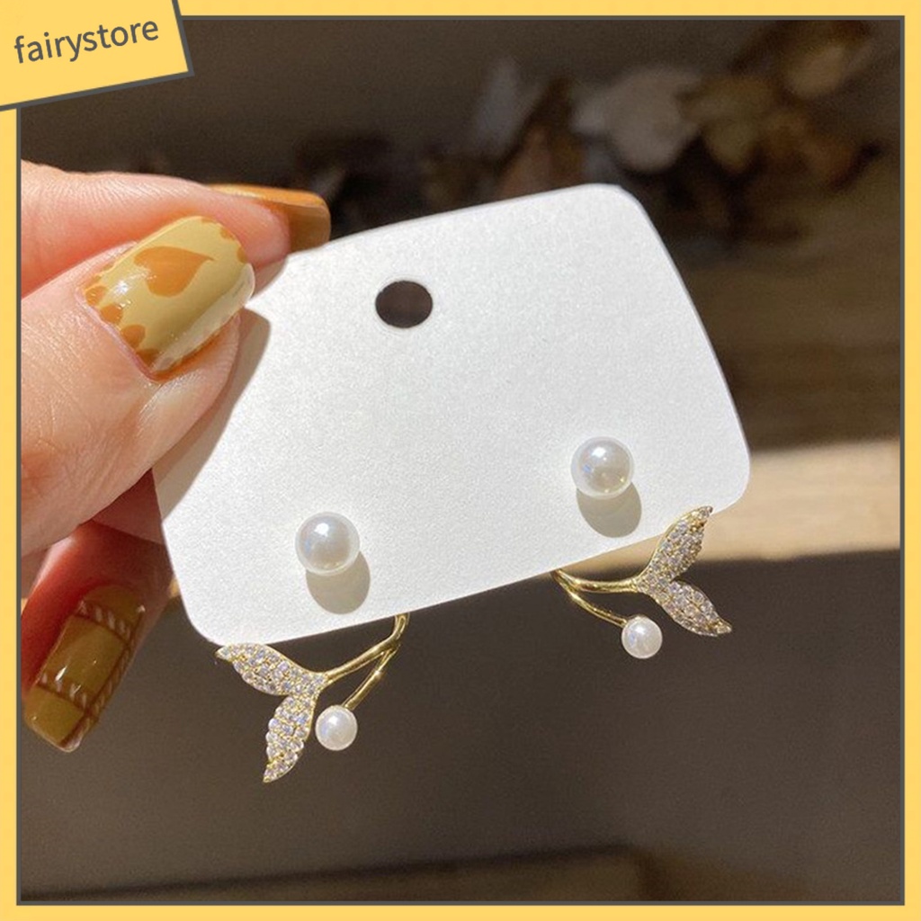 1 Đôi Bông Tai Hình Đuôi Cá Đính Ngọc Trai Giả Mạ Điện Lâu Trôi Thích Hợp Mặc Hàng Ngày