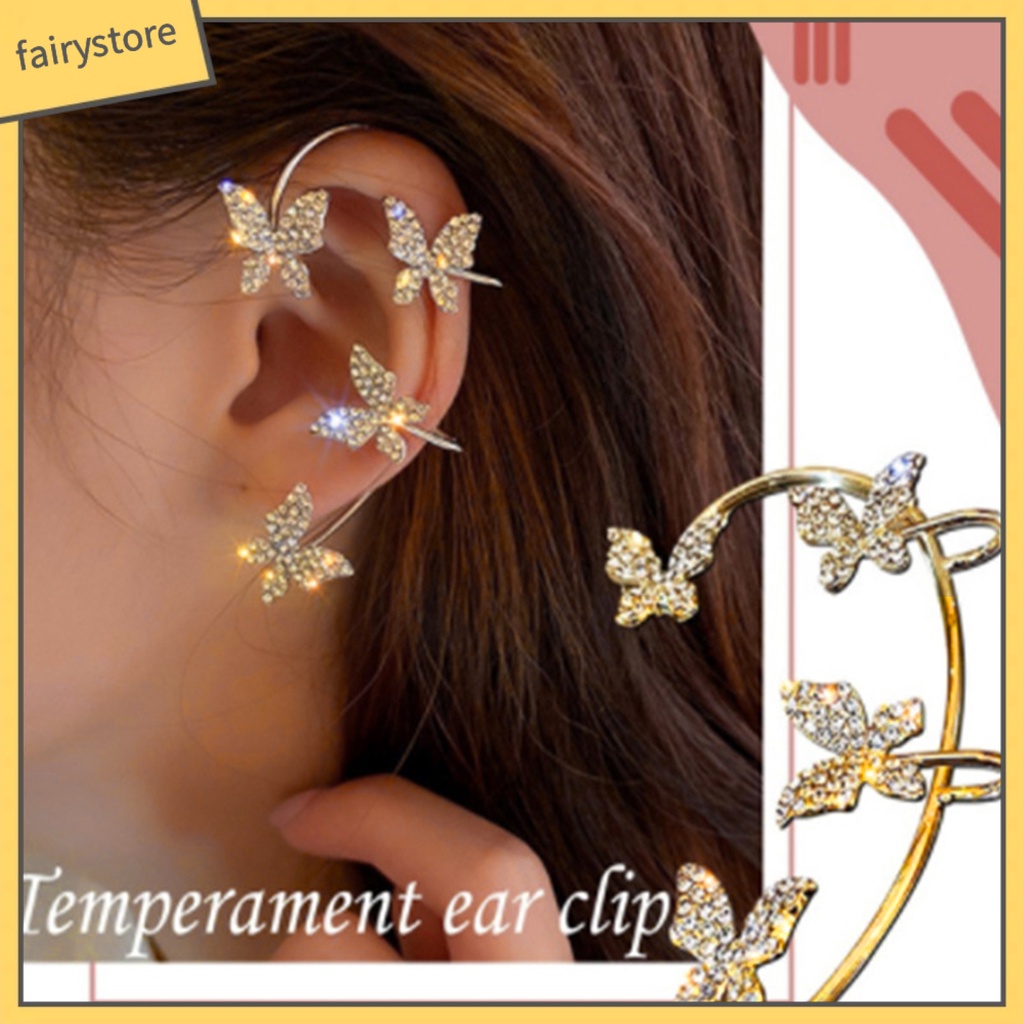 1 Đôi Bông Tai Kẹp Hình Bướm Dát Đá Lấp Lánh Cho Nữ