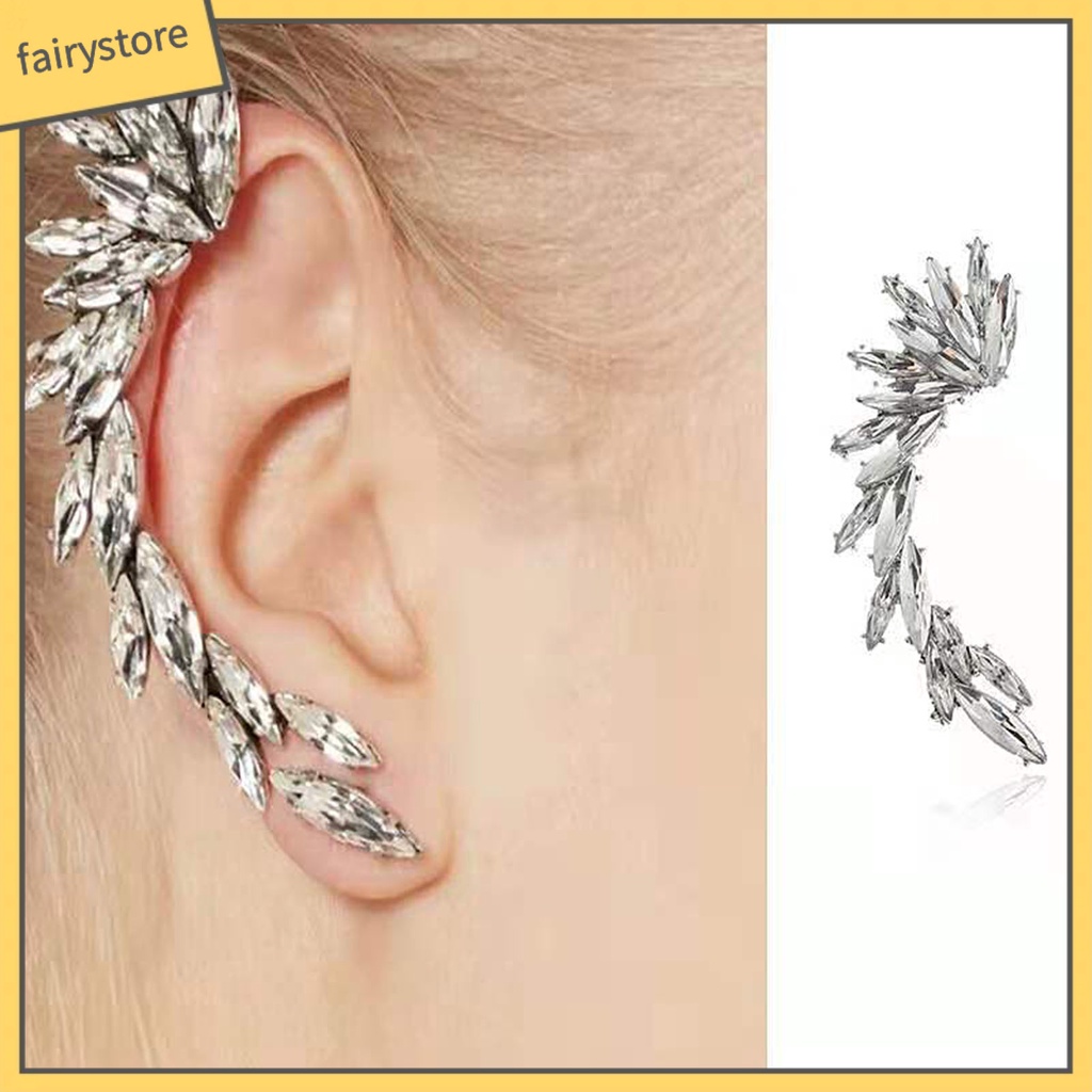 1 Bông Tai Kẹp Hình Chiếc Lá Đính Đá Lấp Lánh Phong Cách Boho