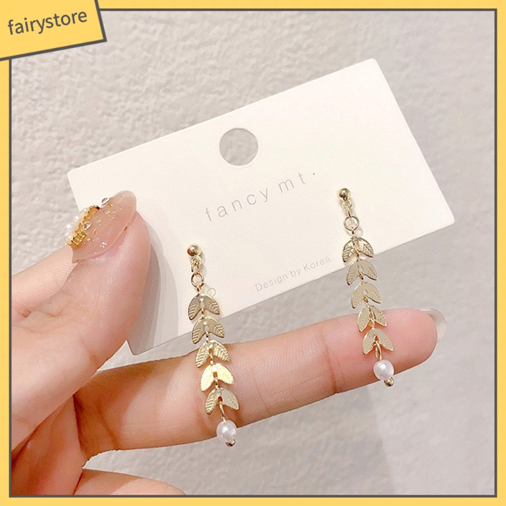 [FRO] 1 Đôi Bông Tai Đinh Tán Hình Học Đính Ngọc Trai Giả Sáng Bóng Dáng Dài Dễ Lên Màu Trang Trí Cho Nữ