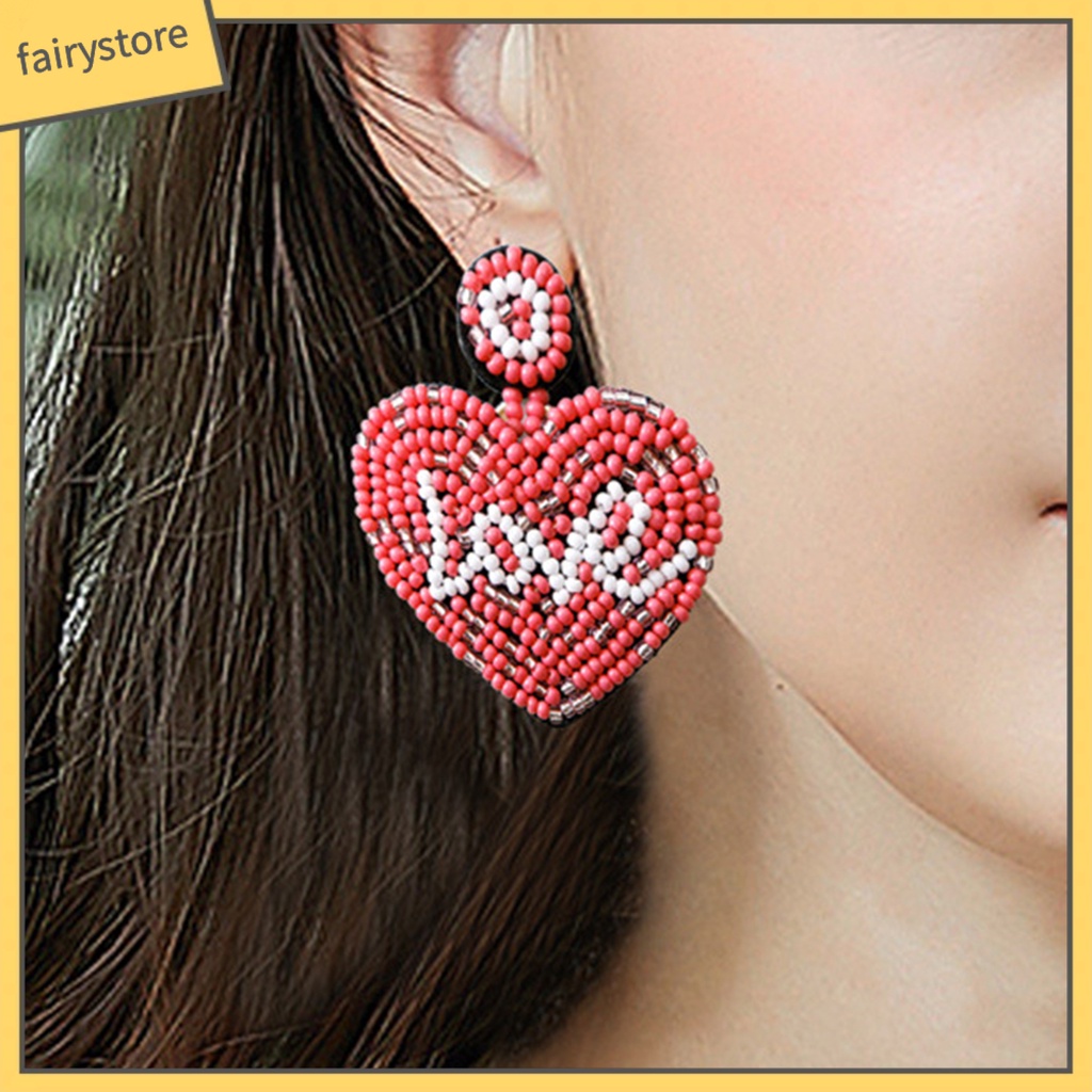 1 Đôi Bông Tai Hình Trái Tim Bện Thủ Công Màu Sắc Tương Phản Dành Cho Nữ