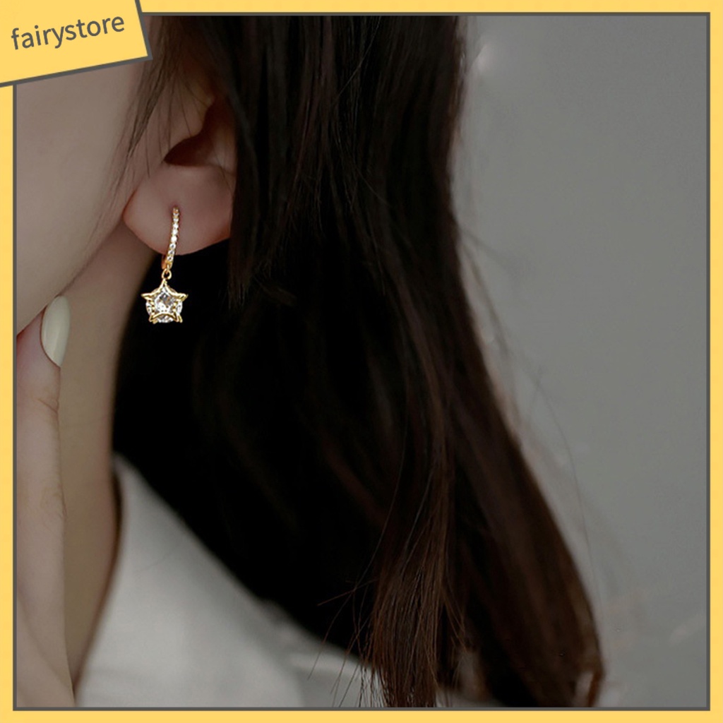 1 Đôi Bông Tai Dáng Dài Hình Ngôi Sao Đính Đá Phong Cách Retro