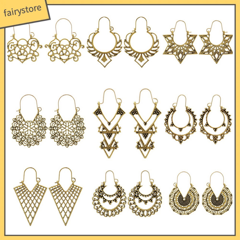 Khuyên Tai Tròn Chạm Khắc Phong Cách Boho Thời Trang Cho Nữ