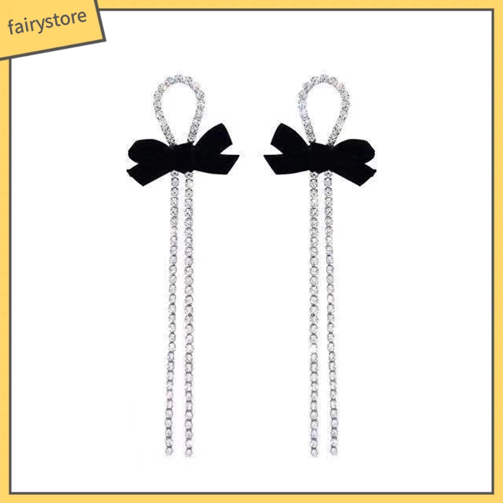 1 Đôi Bông Tai Hình Nơ Bằng Hợp Kim Lấp Lánh Chống Oxy Hóa Dành Cho Nữ