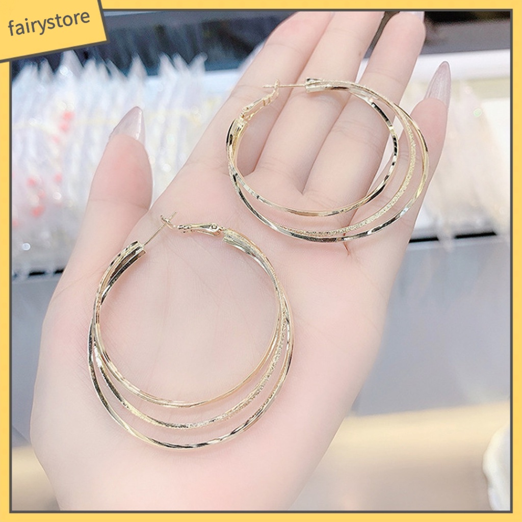 1 Đôi Bông Tai Hình Tròn Cỡ Lớn Nhiều Lớp Lấp Lánh Thời Trang Cho Nữ