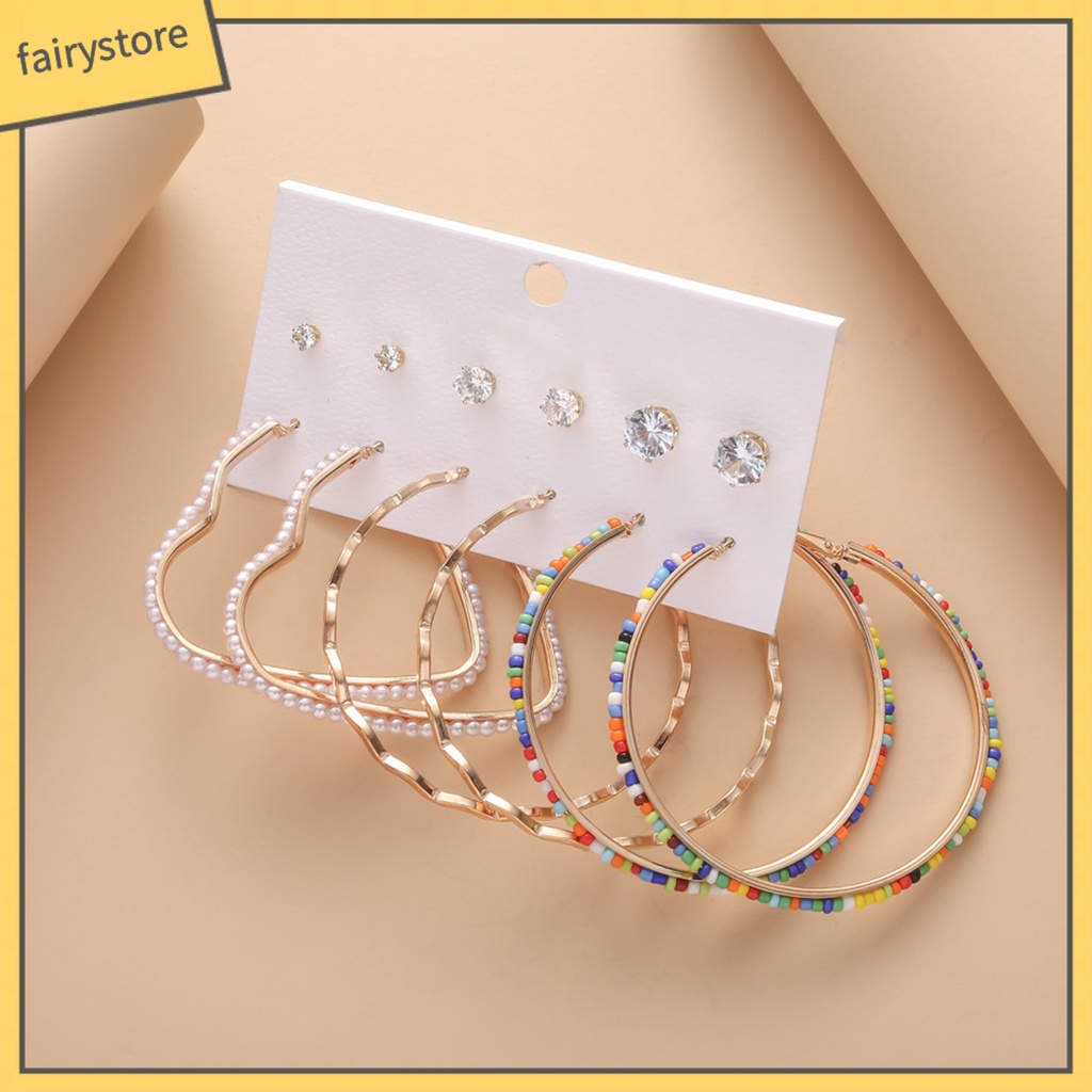 Set 6 Đôi Bông Tai Dạng Vòng Thời Trang Dành Cho Nữ