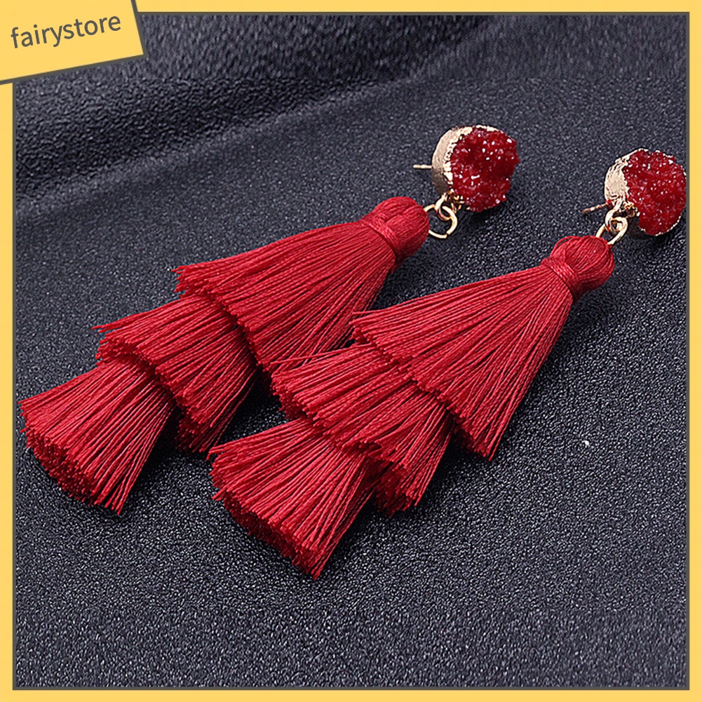 Bông Tai Chuỗi Dài Tua Rua Nhiều Lớp Phong Cách Bohemian Cho Nữ