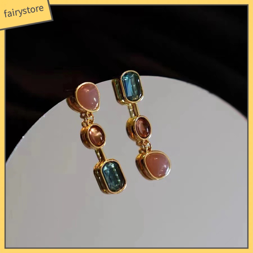 1 Đôi Bông Tai Đá Tự Nhiên Màu Sắc Tương Phản Thanh Lịch