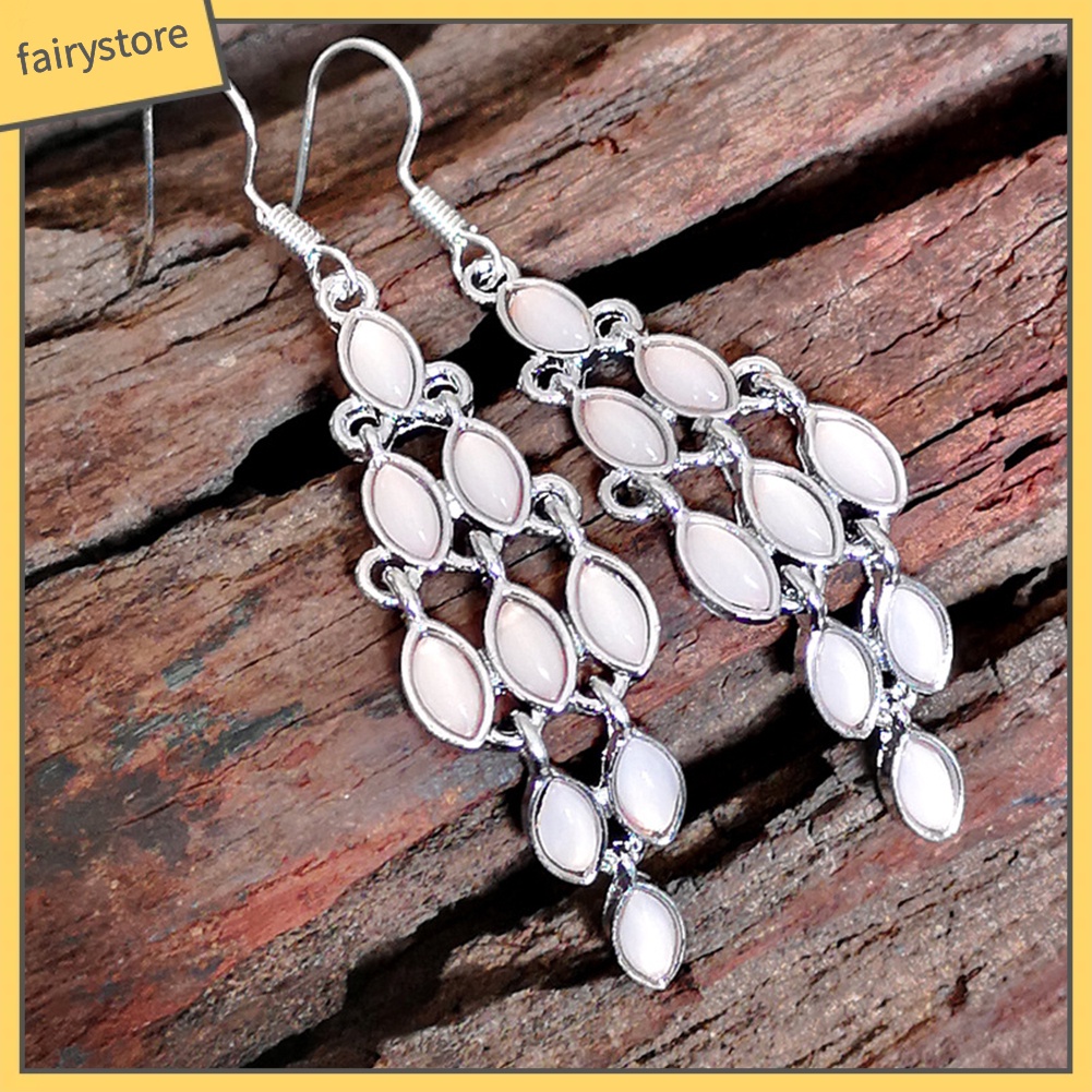 Đôi Khuyên Tai Dài Đính Đá Mắt Mèo Giả Thời Trang Cho Nữ