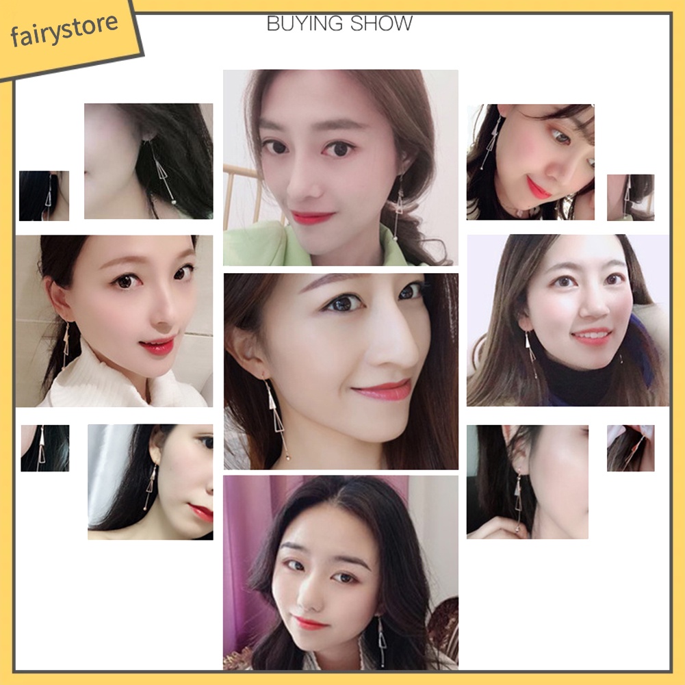 Đôi Bông Tai Hình Tam Giác Dáng Dài Gắn Hai Quả Bông Thời Trang Cho Nữ