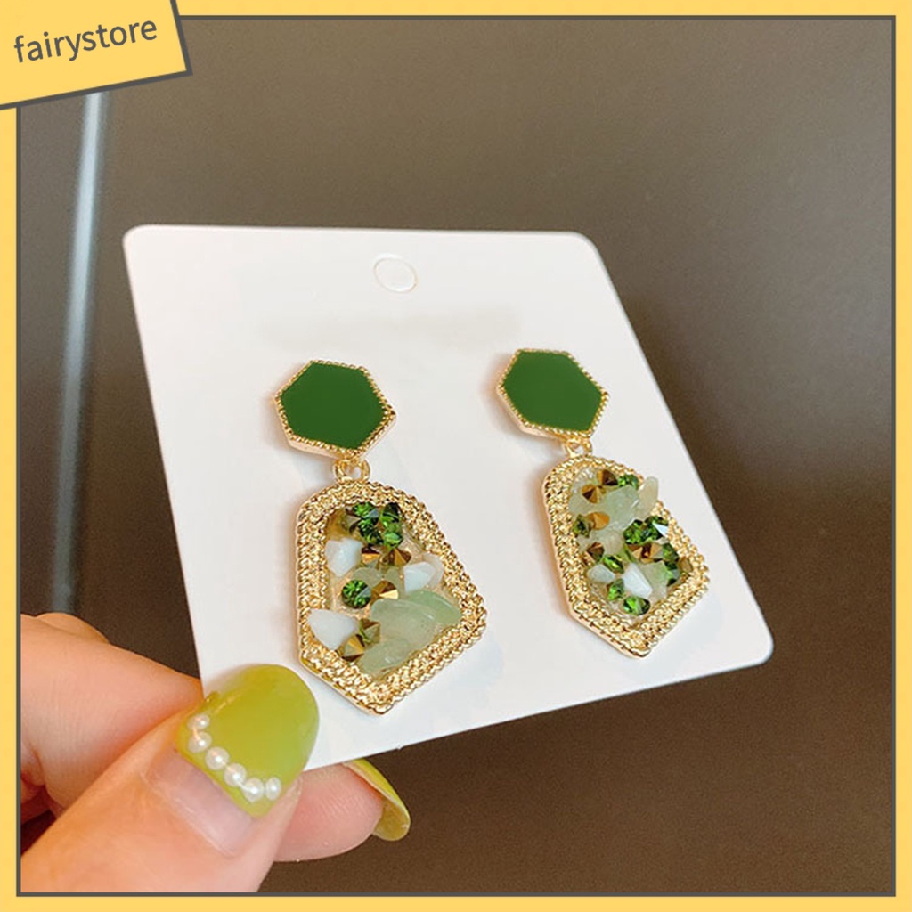 Khuyên Tai Dáng Dài Đính Đá Tự Nhiên Phong Cách Retro Thanh Lịch