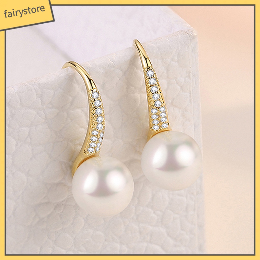 [FRO] Bông Tai Đính Đá Zircon Ngọc Trai Giả Dáng Thả Thời Trang Cho Nữ