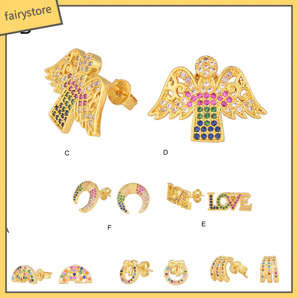 1 Đôi Bông Tai Hình Mặt Trăng Đính Đá Nhiều Màu Bằng Hợp Kim