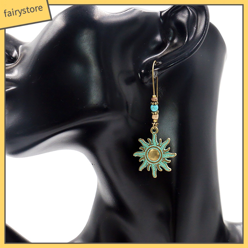 Bông Tai Hình Hoa Hướng Dương Đính Đá Ngọc Lam Giả Phong Cách Vintage Dành Cho Nữ