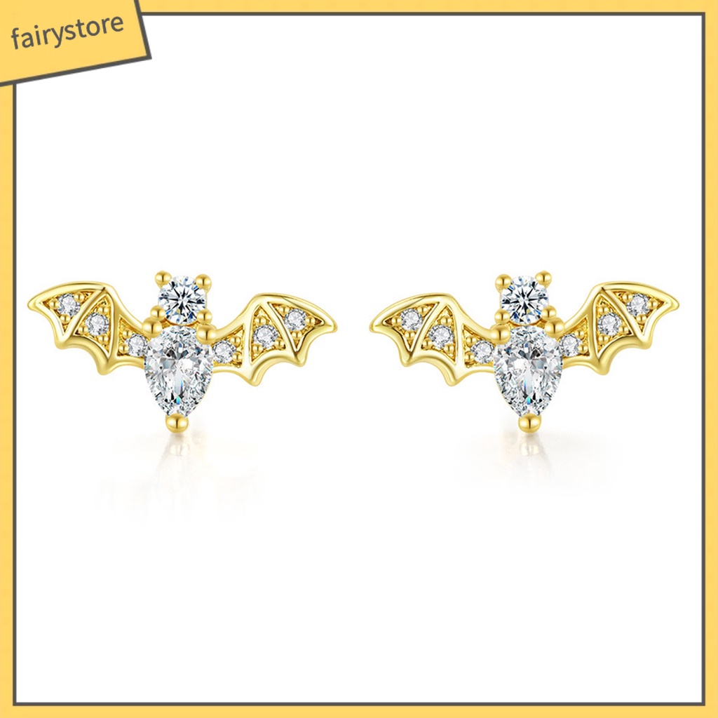 1 Đôi Bông Tai Hình Dơi Đính Đá Zircon Dễ Thương