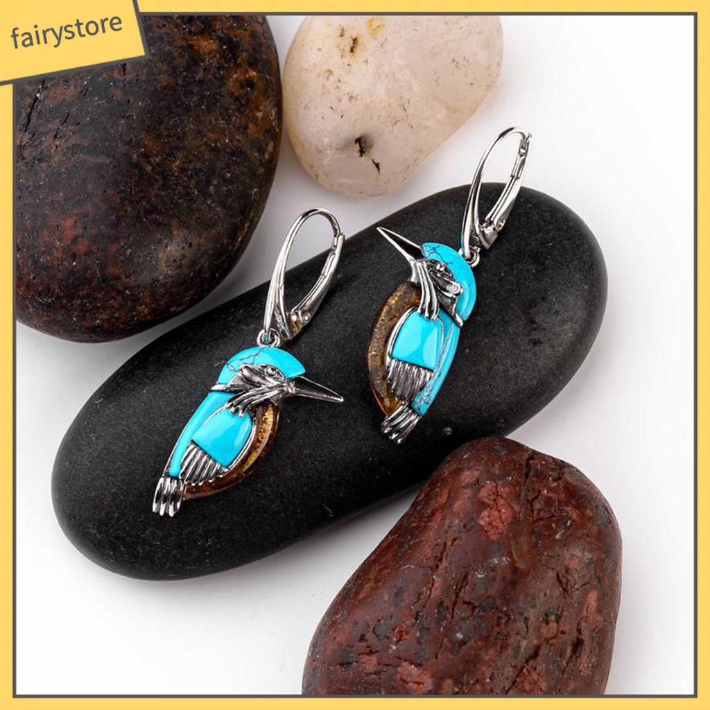 1 Đôi Bông Tai Hình Chim Tự Nhiên Phong Cách Vintage Dành Cho Nữ