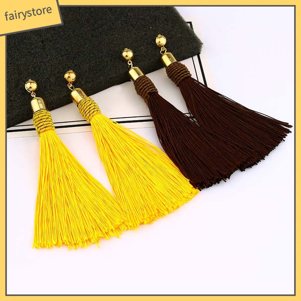 Bông Tai Dài Đính Đá Tua Rua Phong Cách Bohemian Dành Cho Cô Dâu